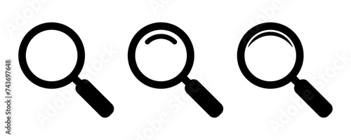 Magnifying glass icon, vector magnifier or loupe sign. Web search icon.