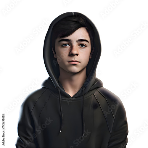Portrait of a young man in a black hoodie on a white background © Muhammad