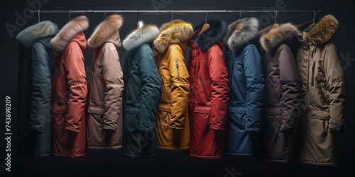 Array of premium winter coats hanging neatly for fashion and comfort in cold weather