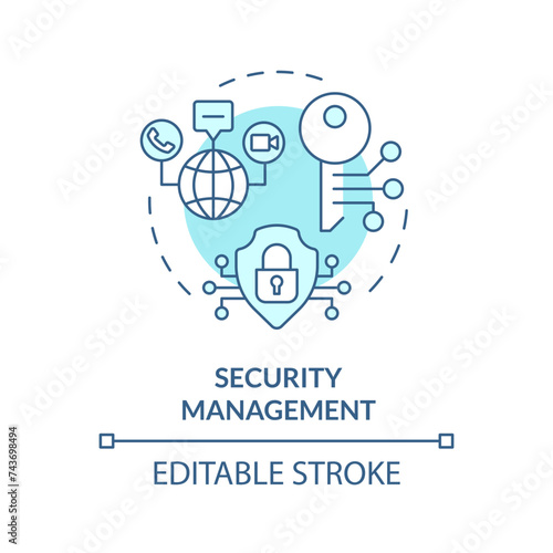 Security management soft blue concept icon. Internet infrastructure administration. Intrusion detection monitoring. Round shape line illustration. Abstract idea. Graphic design. Easy to use