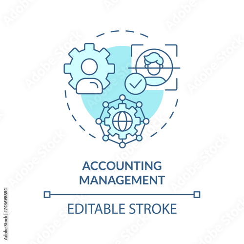 Accounting management soft blue concept icon. Digital tracking, log analyzing. Network protocol regulation. Round shape line illustration. Abstract idea. Graphic design. Easy to use