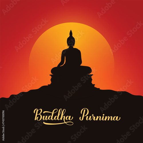 Happy Buddha Purnima wishes greetings with buddha. Can be used for poster, banner, logo, background, greetings, print
