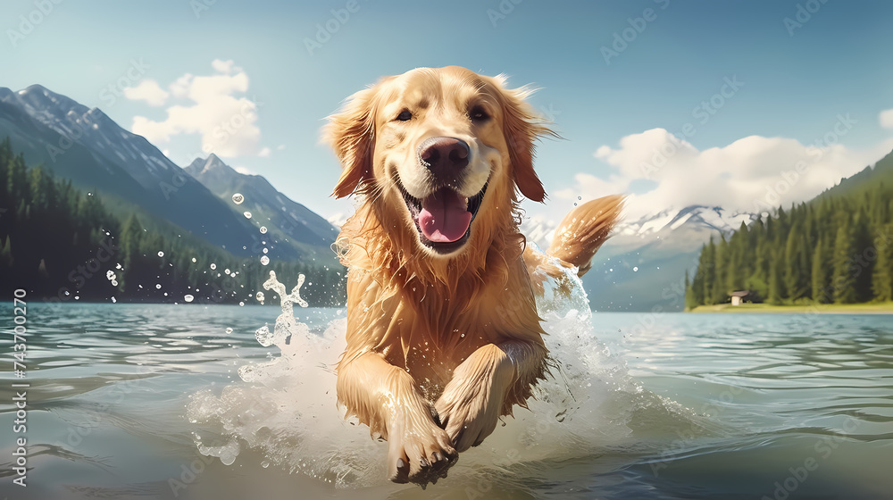 Cute dog on background with copy space