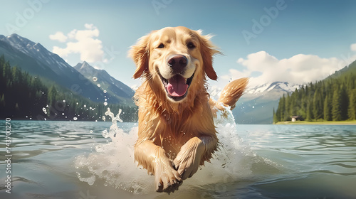 Cute dog on background with copy space