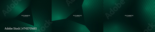 3D green techno abstract background overlap layer on dark space. Modern banners set with glowing triangles decoration. Graphic design element lines style concept for web, flyer, card cover or brochure