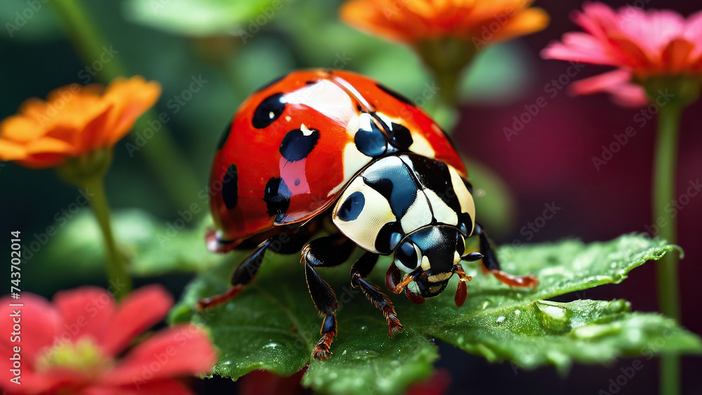Close-up of a ladybug on a green leaf. Selective focus. Close-up of a ladybug on a green leaf. Selective focus.