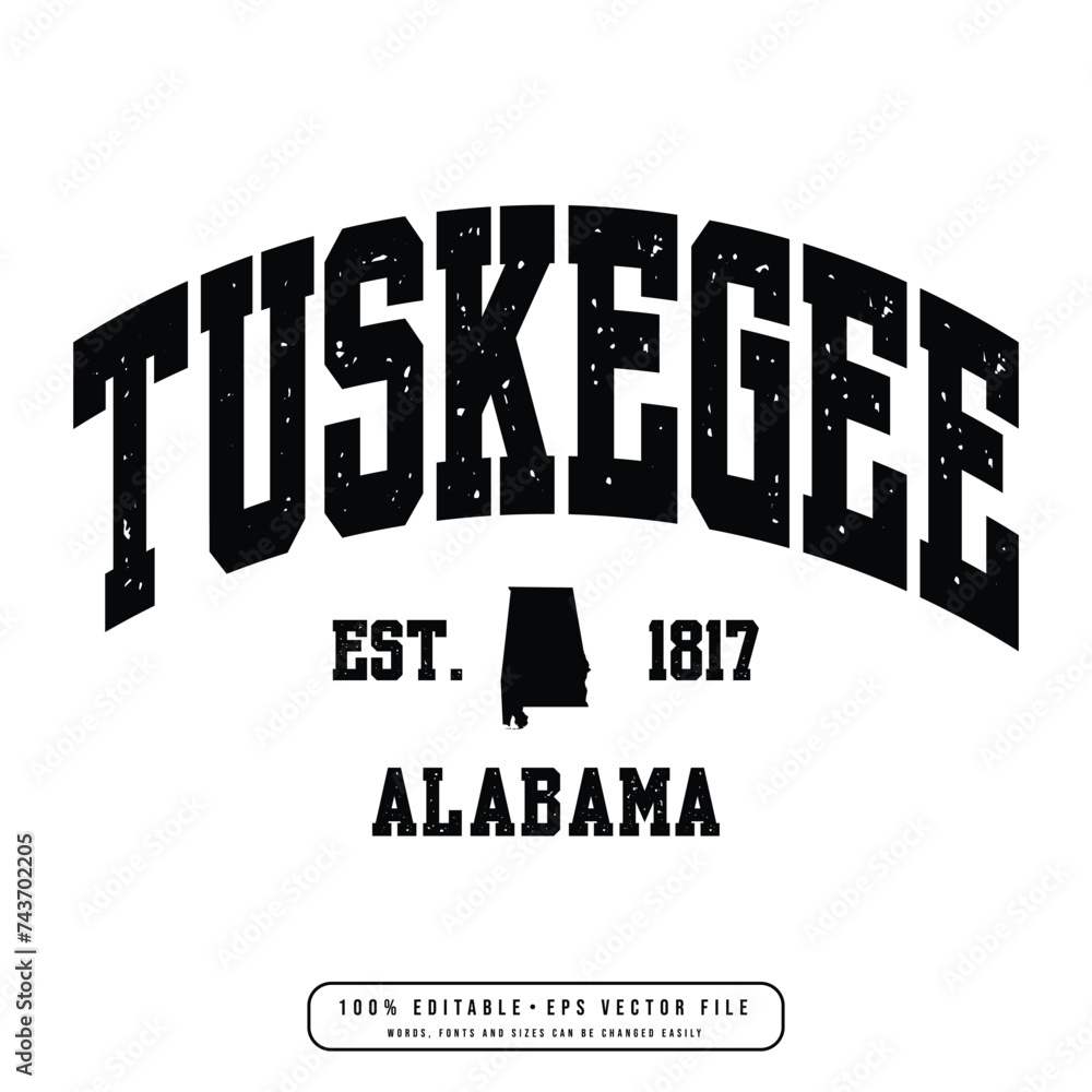 Tuskegee text effect vector. Editable college t-shirt design printable ...