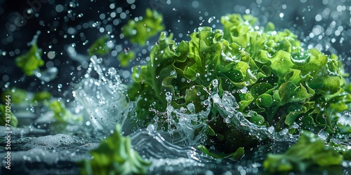 Green lettuce with water droplets illustrating freshness and natural vitality © sopiangraphics