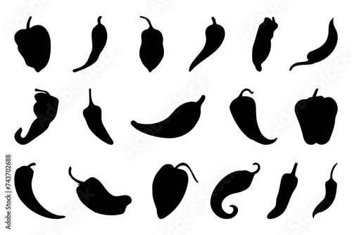 Pepper and paprika silhouette collection. Set of sweet and hot pepper silhouettes