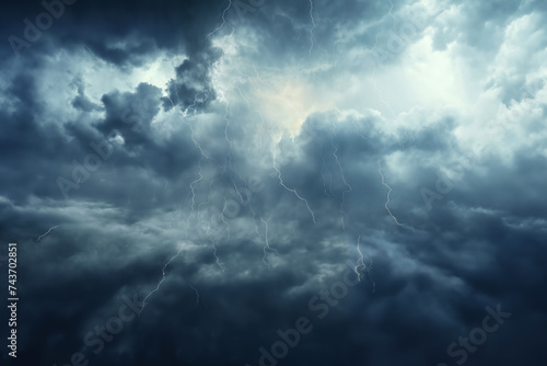 beautiful stormy sky with lightning and dark cumulus clouds aerial view for abstract background