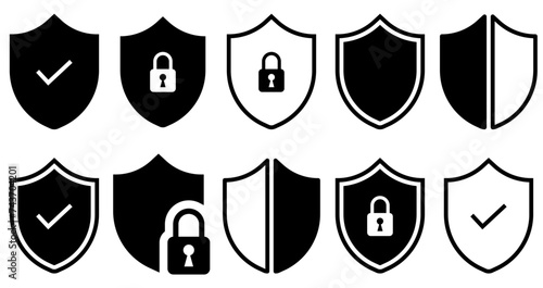 shield and lock icons. linear and filled vector concept. ui,web protection icon collection.