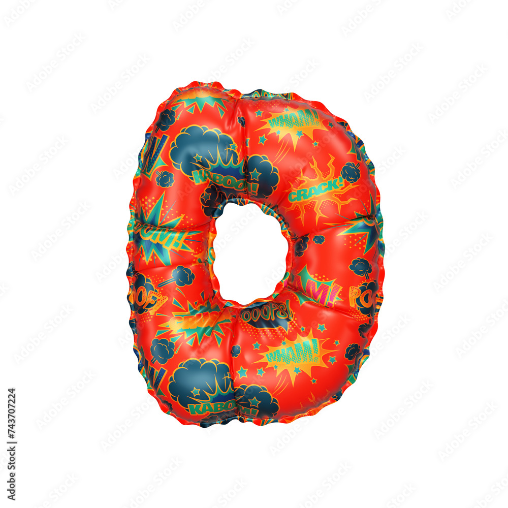 3D Helium Balloon Letter D with Red colored comic cartoon action hero texture 3D Helium Balloon Letter D with Red colored comic cartoon action hero texture