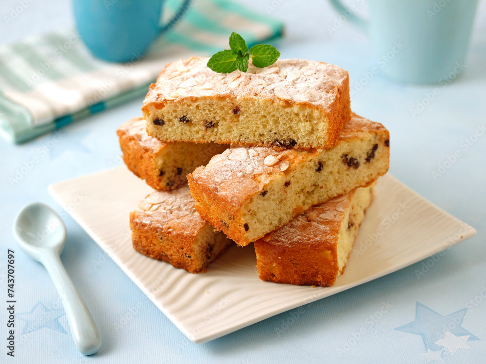 Sponge cake with chocolate chunks and almonds, Sponge cake with chocolate chunks and almonds,