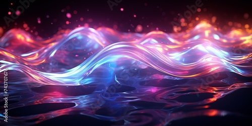 Abstract liquid glowing waves and lighting particles