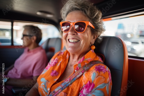 Happy senior woman driving car alone, enjoying a safe and comfortable ride on the road