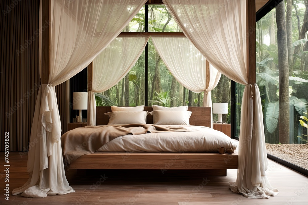Canopy Bed Bedroom Inspirations: Modern Villa with Floor-Length Curtains Canopy Bed Bedroom Inspirations: Modern Villa with Floor-Length Curtains