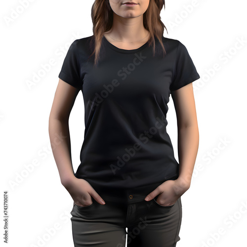 Women wearing blank black t shirt isolated on white background with clipping path