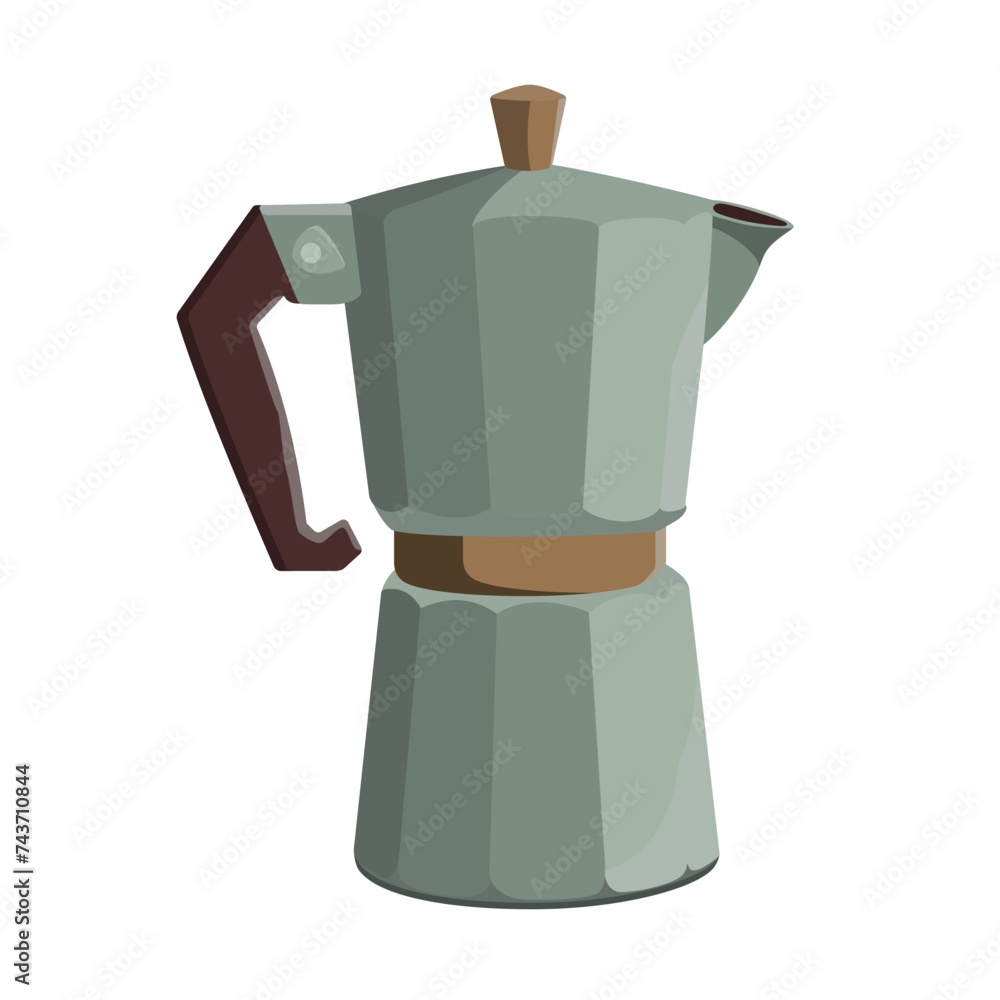 Pastel green Moka pot coffee maker. Cartoon vector illustration on white background. Hand drawn Italian coffee maker Pastel green Moka pot coffee maker. Cartoon vector illustration on white background. Hand drawn Italian coffee maker