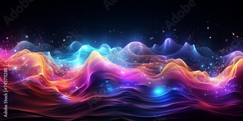 Abstract liquid glowing waves and lighting particles