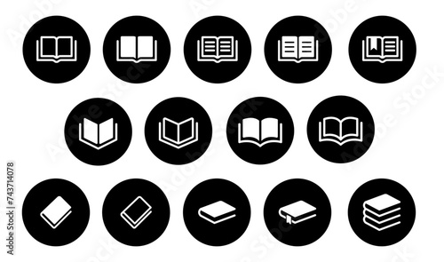 book circle icon set education study reading learning language skill sign symbol button line pictogram vector illustration design flat graphic design	