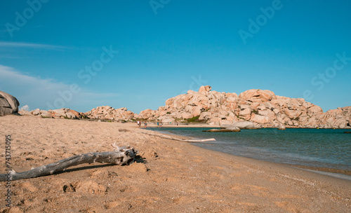 Summer in the Lavezzi Islands by the Mediterranean sea between turquoise water and fine sand beach, in Bonifacio in Corsica