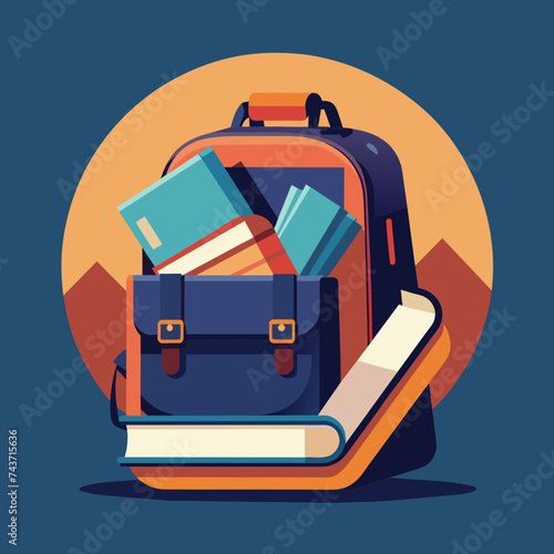 A student's backpack overflowing with textbooks. vektor illustation
