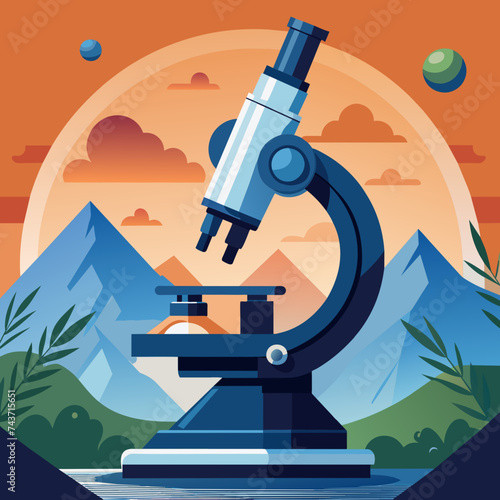 A microscope revealing the beauty of the microscopic world. vektor illustation