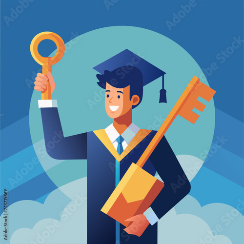 A student holding a key to unlock their potential. vektor illustation