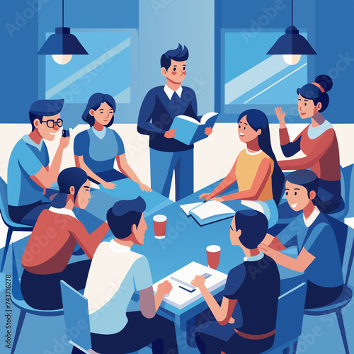 A group of students participating in a lively classroom discussion. vektor illustation