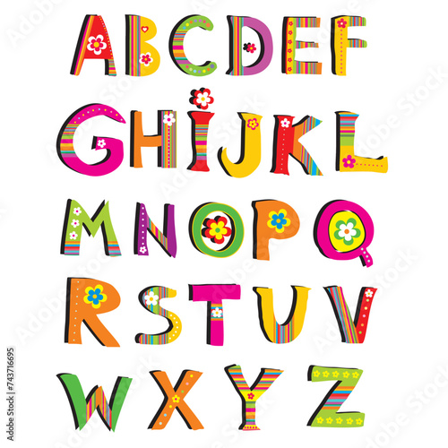 ABC. vector flower font. Alphabet design in a colorful style.