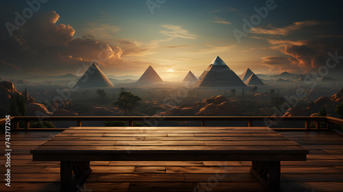 empty table wooden with landscape egypt background