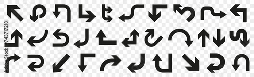Black traffic arrow for app. Simple arrow icons in black. Arrow template set. Arrow icon collection. Set of black direction arrow signs.