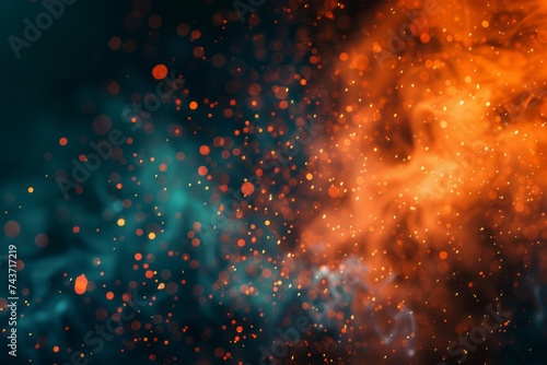 abstract spectacle of energy and movement is depicted through the dynamic interplay of fiery orange flames and cool teal smoke