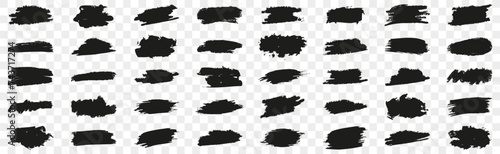 Abstract black brush ink stencils collection. Set of dried paint splattered in grunge style. Set of black paint  ink brush strokes isolated