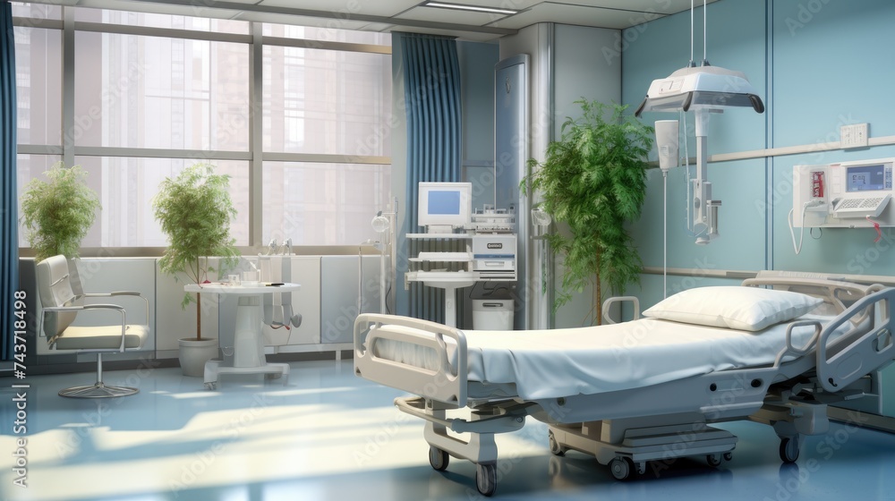 Empty hospital room with bed. Hospital ward, health care. Empty hospital room with bed. Hospital ward, health care.