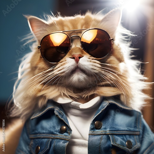 A cat decked up for the impending summer with sunglasses 