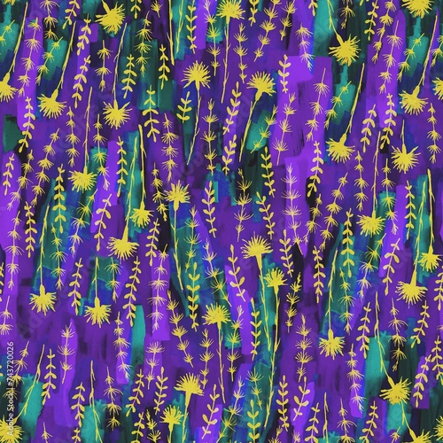Abstract flowers and leaves repeat seamless pattern. Watercolor and digital hand-drawn pattern. mixed media for design of wallpaper, textiles, fabrics.