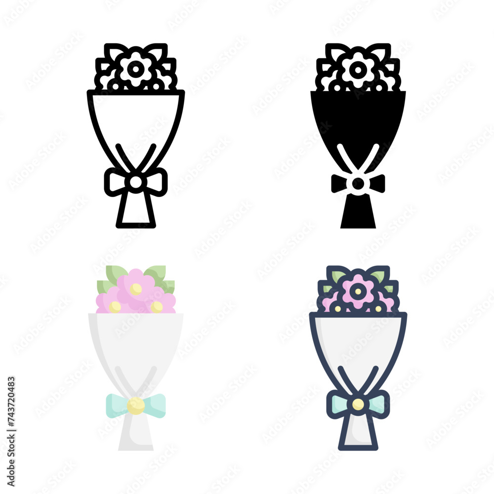 Flower Bouquet icon set style collection in line, solid, flat, flat line style on white background Flower Bouquet icon set style collection in line, solid, flat, flat line style on white background