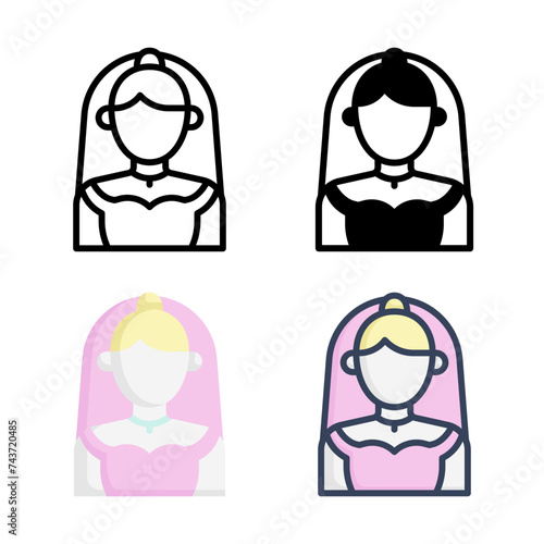 Bride icon set style collection in line, solid, flat, flat line style on white background