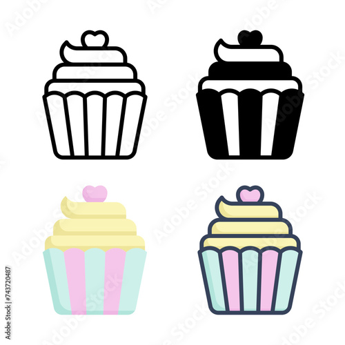 Cupcake icon set style collection in line  solid  flat  flat line style on white background