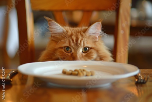 Cat showing little interest in its food capturing the occasional disinterest pets have towards their meals