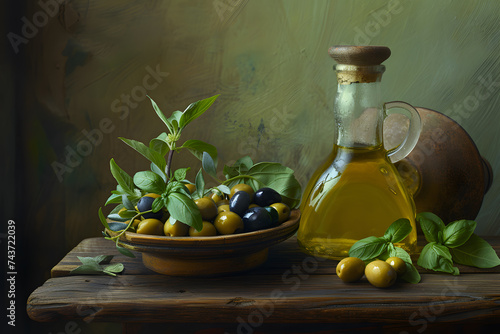 A set of Plump Olives green and black on a dark background