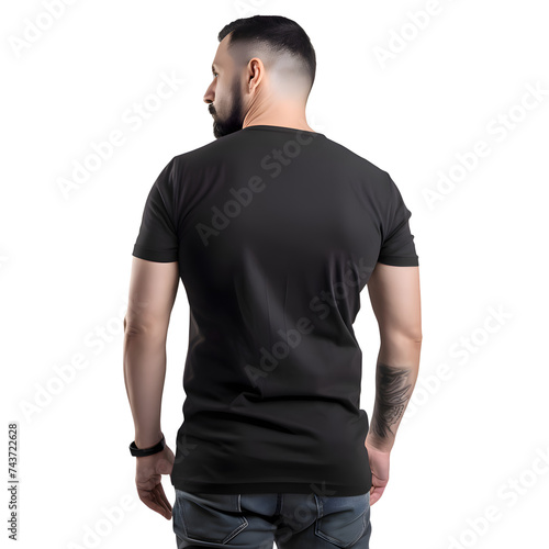 Man in black t shirt isolated on white background with clipping path