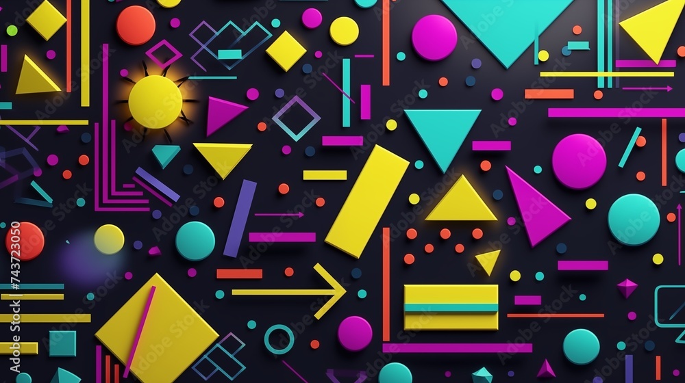 Retro abstract 90s style design background animation in black background