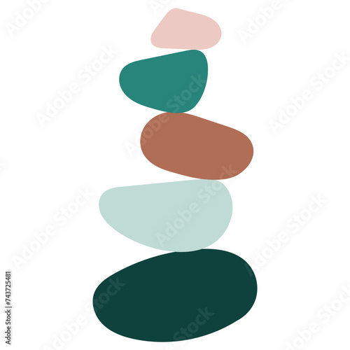Balance made of colored stones. Balance concept. Zen stones flat design style.  Stacked pebbles. Poster  flyer  card  wallpaper  brochure.. Vector illustration.