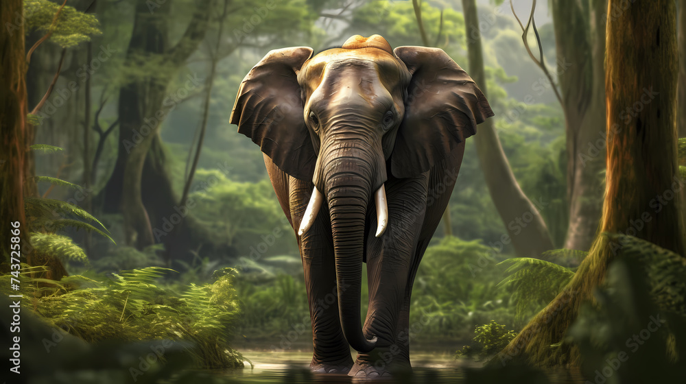 Fototapeta premium Portrait of elephant in close-up macro photography on dark background