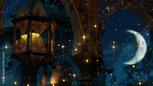 Lanterns in the mosque at night. Ramadan Kareem