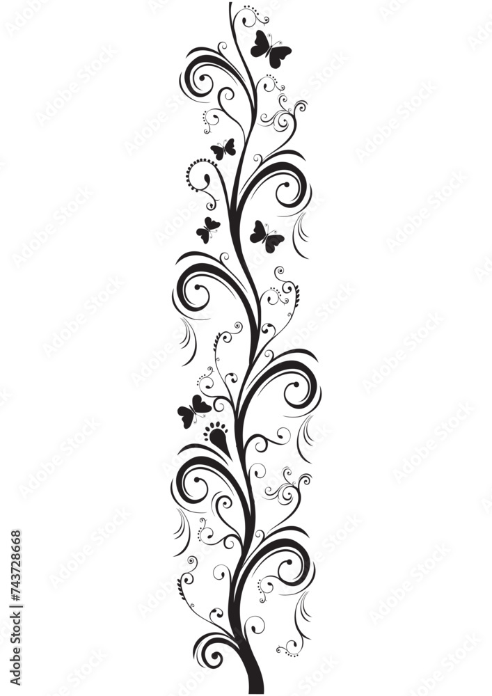 Abstract image, there are flowers, butterflies and branches Abstract image, there are flowers, butterflies and branches