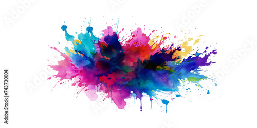Bright colorful watercolor splash splatter stain brush strokes on white background. Modern vibrant aquarelle spot. Rainbow trendy isolated design on white. Element. Vector watercolor illustration.	