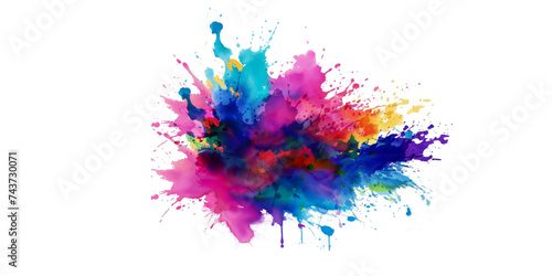 Bright colorful watercolor splash splatter stain brush strokes on white background. Modern vibrant aquarelle spot. Rainbow trendy isolated design on white. Element. Vector watercolor illustration.	
